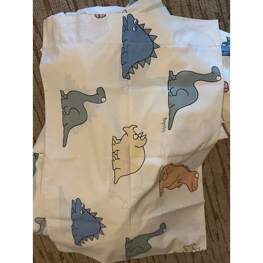 VTG 2 sets 1986 Sandra Boynton for Martex Dinosaur Sheet Set Percale Cream 80s